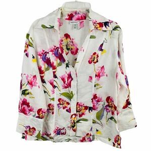 Harve Bernard white floral linen Blouse Medium